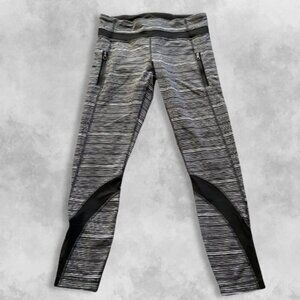 Lululemon Striped Workout Leggings Vented Panels Four Zippered Pockets Gray W 4